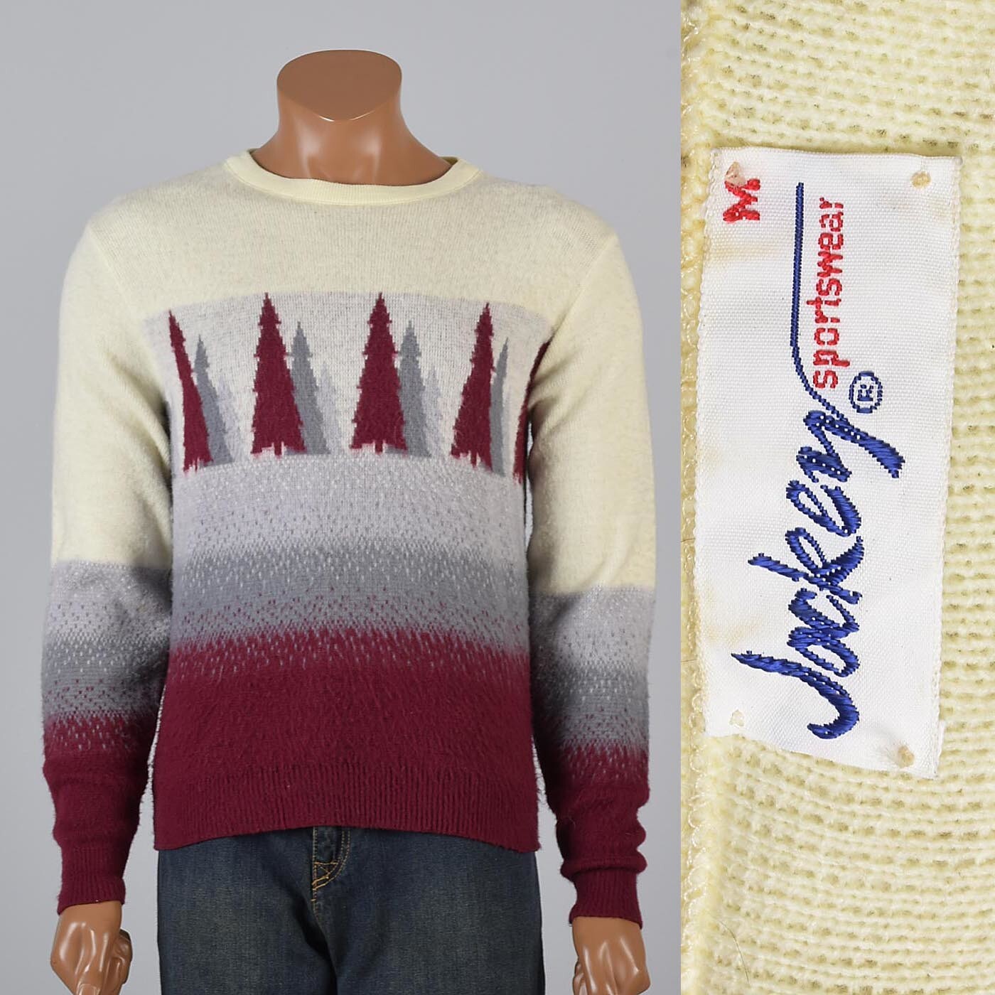 M 1980s Mens Winter Sweater Fair Isle 