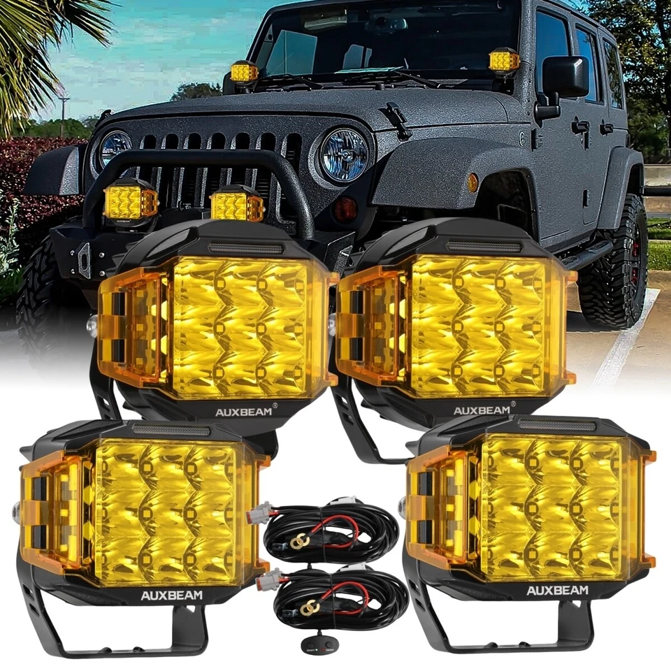 4x AUXBEAM 5" LED pod luzes de direção holofotes de inundação laterais DRL + tampa âmbar - Imagem 2 de 4