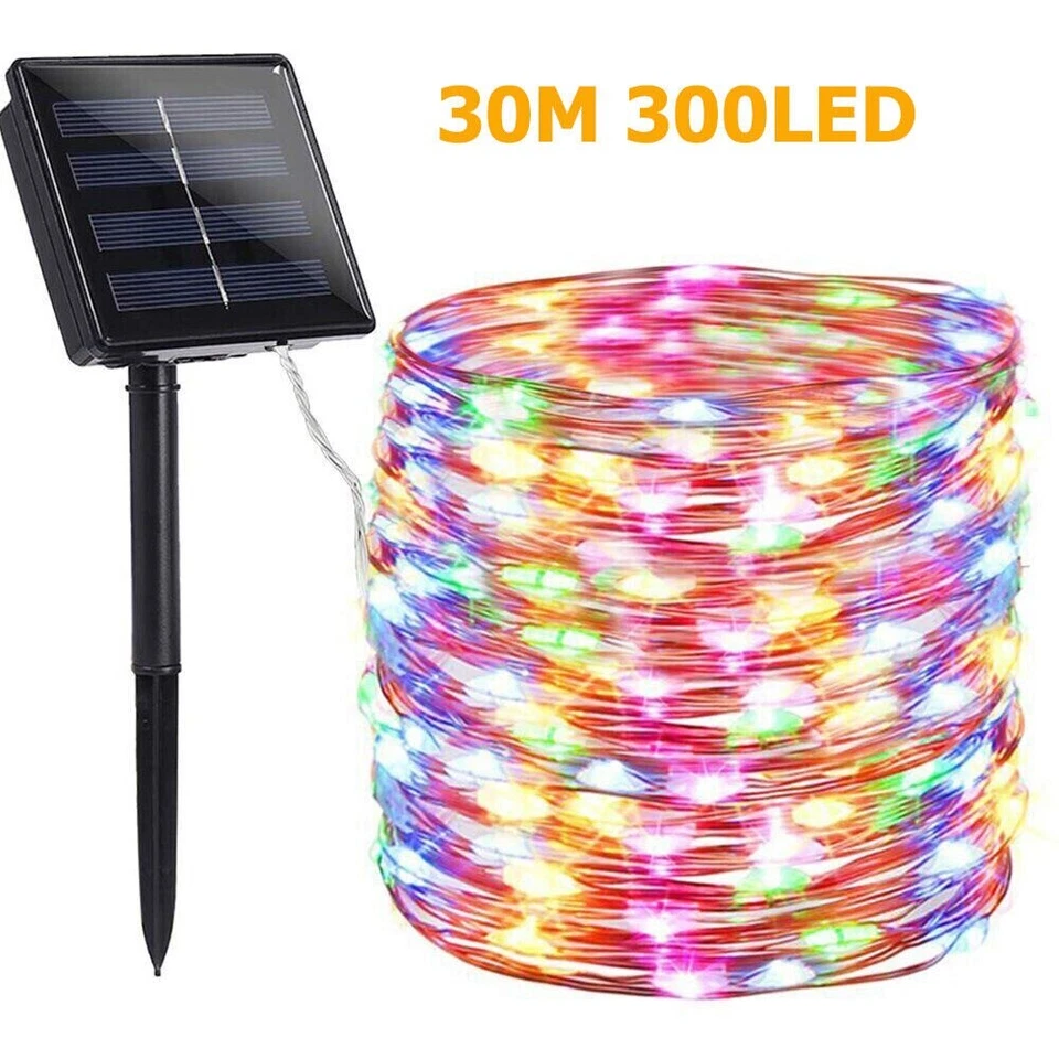 300 LED Solar Fairy String Lights 8Modes Outdoor Copper Garden Decor Waterproof - Image 3 of 4