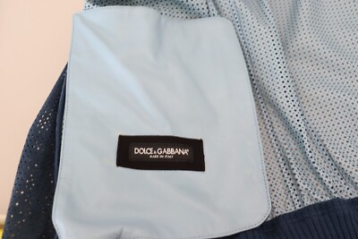 DOLCE & GABBANA Jacket Blue Leather Perforated Full Zip Men IT46