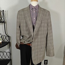 Stafford Men's Luxury Sport Coat Unstructured Brown Plaid Wool Blend Peak 48L