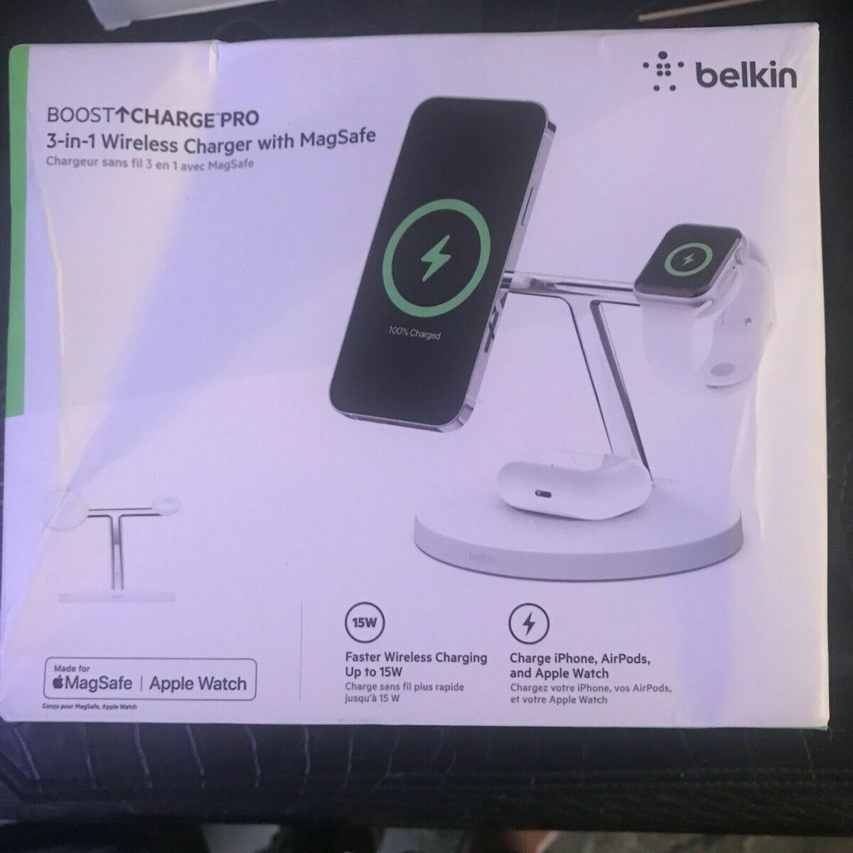 Belkin 3-in-1 Wireless Charger - Fast Charging Stand for Apple iPhone,  Apple Watch & AirPods Case Compatible Qi Station For Multiple Devices -  Black