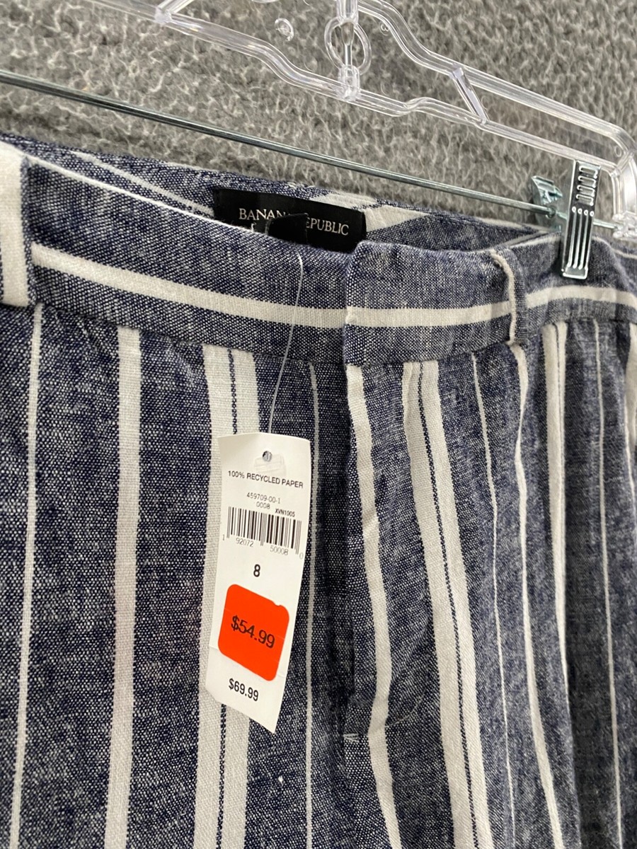 Banana Republic Pants Womens 8 Blue White High Rise Linen Blend