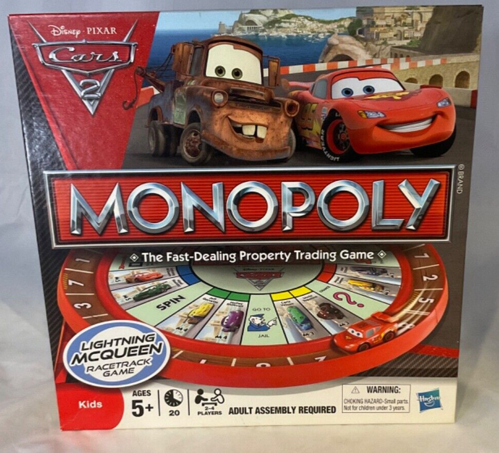 Diversão em família Disney Pixar Carros 2 Jogo Monopólio-Spin Relâmpago  Mcqueen para mover!