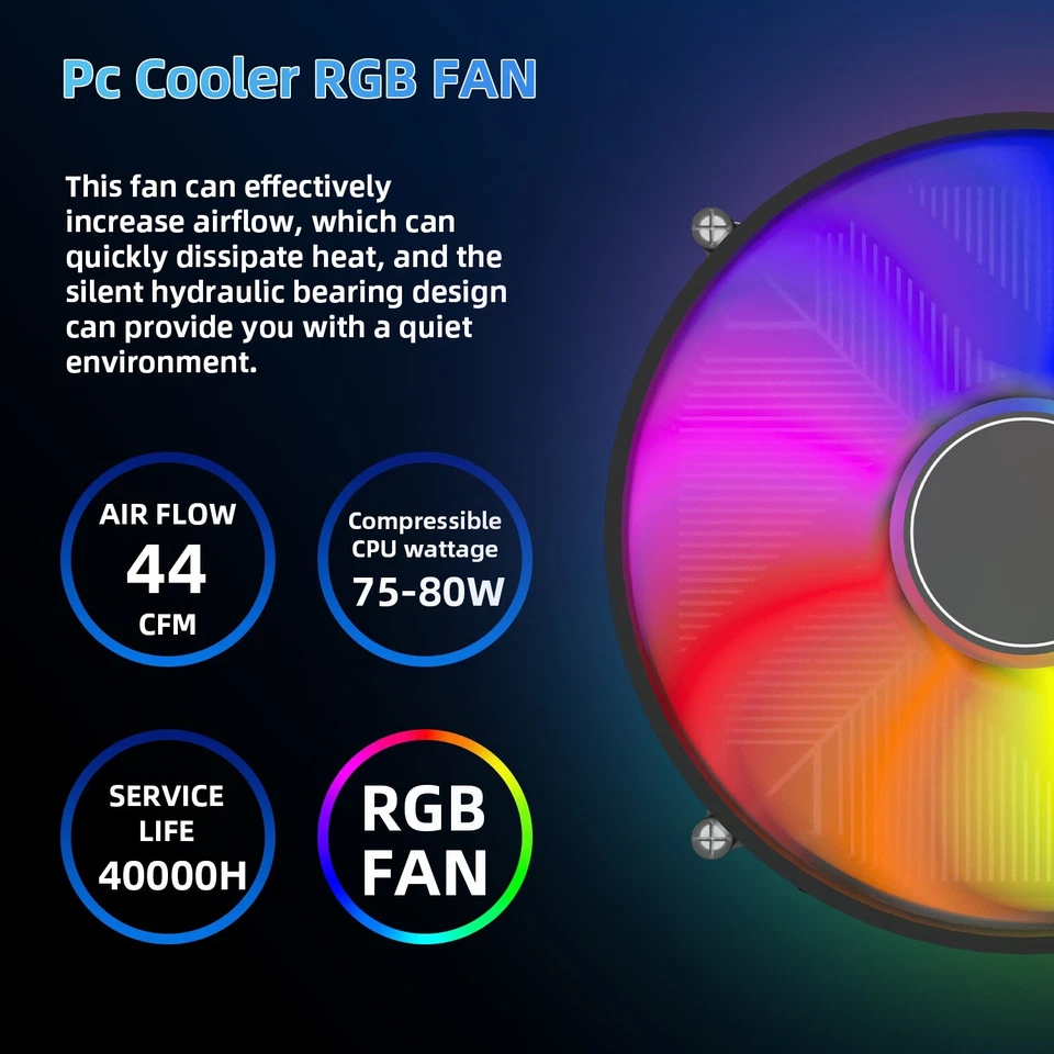 RGB CPU Cooler Fan Heatsink 90mm for Intel LGA 1200/1156/1155/1151/1150/1366 - Image 4 of 4