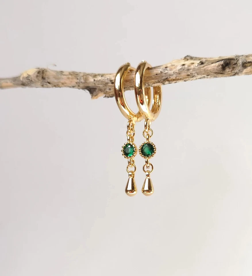 Pendientes verde esmeralda enchapados en oro 925 pendientes de regalo para mujer Foto 4 de 4