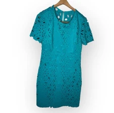 TRINA TURK Women’s Sz 6 Boho Dynamix Turquoise Shift Short Sleeve Dress
