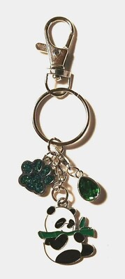 New Enamel Panda Pendant Glitter Animal Paw Keychain Bag Charm Silver-Tone Green