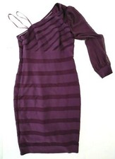 Adrianna Papell Women's Size 6 One Shoulder Dress Bodycon Striped Sheer Sleeve