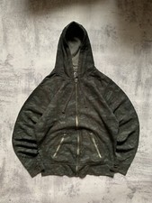 Felpa con cappuccio e zip intera vintage Y2K AOP circa uomo L nera sbiadita stampa all over