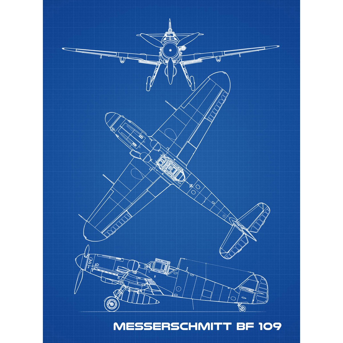 Messerschmitt Bf 109 German Fighter Plane Blueprint Huge Wall Art
