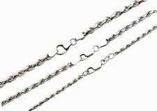 14k Solid White Gold 2.5mm-4mm Rope Chain Necklace Men Women Sz 16"-30"
