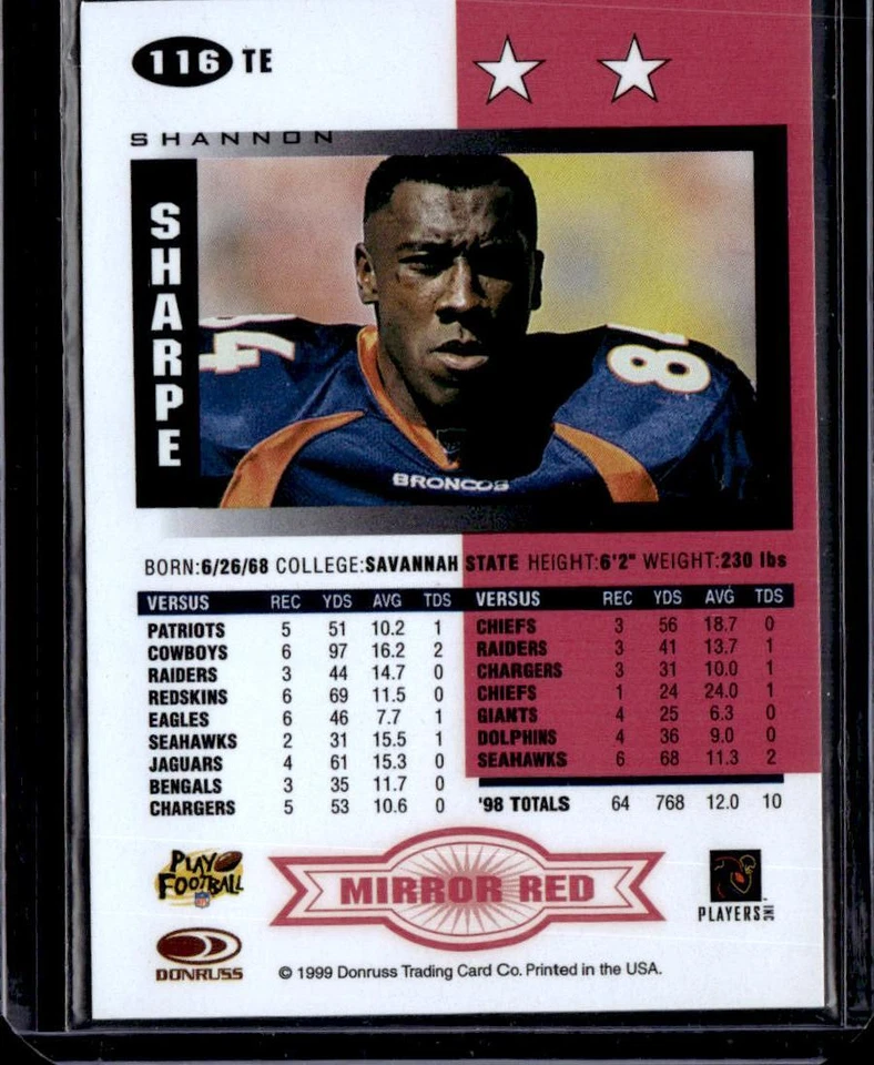 1999 Leaf Certified #116 Shannon Sharpe Mirror Red - Image 2 of 2