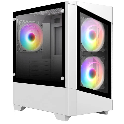 CIT Level 1 White Micro ATX Case mATX Tempered Glass Panels 3x 120MM ARGB Fans