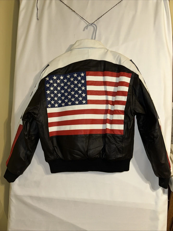 Blusa de cuero Michael Hoban años 90 estrellas y rayas tipo L vintage para hombre Foto 3 de 4