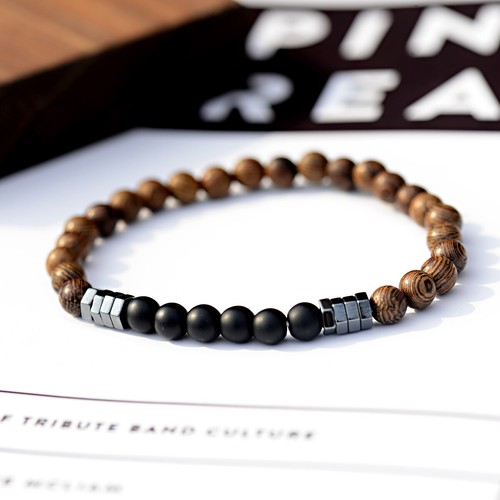 6mm Natural Matte Onyx Wood Beads Hematite Elastic Strand Women Men Bracelets - Picture 2 of 10