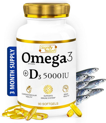 Omega 3 Fish Oil 1000mg Softgels 90 Ct with Vitamin D3 5000 IU EPA DHA