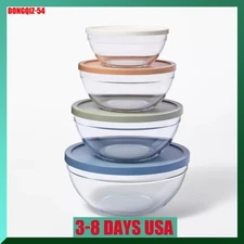 8pc Glass Set of 4 Mixing Bowls with Lids Clear - Figmint™: Glass & Plastic