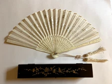 19th-century Chinese export embroidered flower and bird art fan.