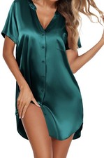 Women's Satin Nightgown Button Down Sleepwear Short Sleeve Notch Collar 3XL. New