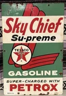 VTG Sky Chief Su-preme TEXACO Gasoline Metal Enamel Sign 3-10-61 U.S.A. Preowned