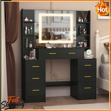 Makeup Desk with 7 Drawers and Shelves LED Lighted Mirror Vanity Makeup Table