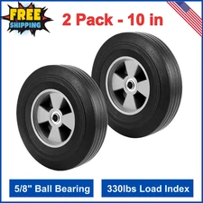 2 Pack 10 Inch Solid Rubber Tire 5/8 In Axle Size Hand Truck Wheels Replacement