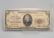 1929 $20 National Currency Gettysburg Type 1 Jones, Woods