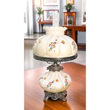 Large Vintage Gone With The Wind Hand Painted Flower Butterfly Hurricane Lamp