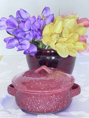 Red Speckled Stoneware Casserole Dish With Lid 6.5  Oven to Table Cozy