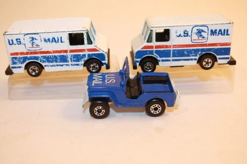 3 Vintage 1980's Matchbox / Hot Wheels U.S. Post Office Mail Trucks / Jeep