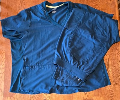 Landau Essentials Women's Caribbean Blue Plus Size Scrub Set