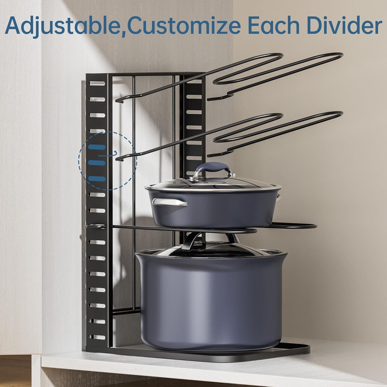 ORDORA Pots and Pans Organizer under Cabinet 14.55 Height, Adjustable 8-Tier Pot