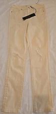DG2 by Diane Gilman Tall Denim Distressed Skinny Jean Cream Color Sz 6T NWT