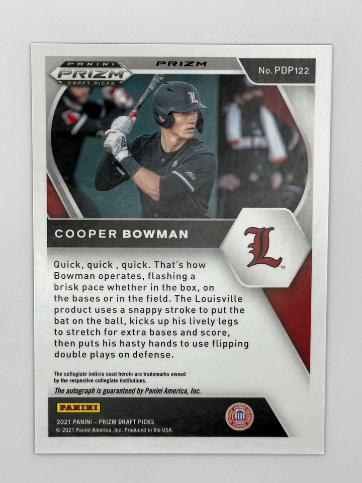 2021 Panini Prizm Draft Picks Cooper Bowman #pdp122 Blue Velocity Auto RC - Image 2 of 2