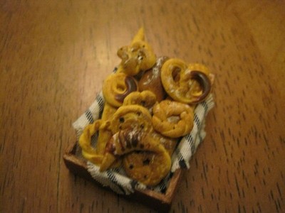 Assorted Breads in a cloth lined box dollhouse miniature 1:12 scale Artisan Made