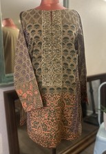 Brown Orange Printed Embroidered Front women s Kurta/Kurti