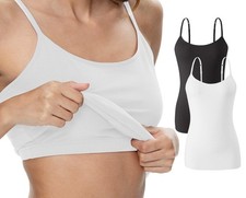 Vislivin Womens Cotton Camisole Adjustable Strap Tank Tops Small, Black/White