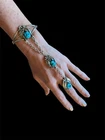 VTG Native American Slave Bracelet Ring Cuff Sterling Silver Bezel Turquoise
