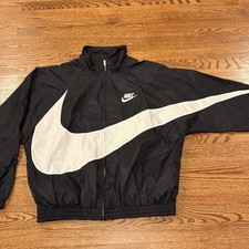 Vintage Nike Big Swoosh Men's Large Windbreaker Jacket Double Sided Black Rare
