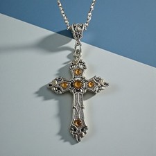 Men's Gothic Cross Pendant Necklace With Crystals