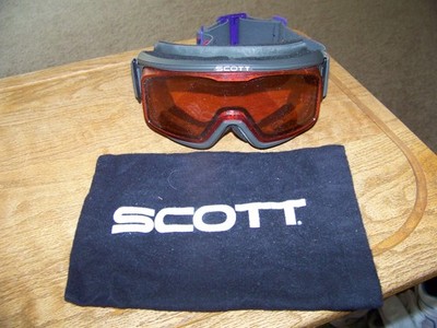 Scott USA Ski Winter Snow Goggles Orange Tinted Lens Black Rim &cloth case Vtg??