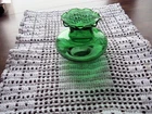 1950s Anchor Hocking Forest Green Glass Vase with Ruffled Rim Vintage 3" height