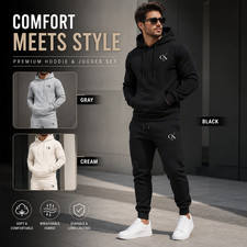 Men's 2 Piece Fleece Tracksuit Hoodie Sweatpants Casual Winter Jogging Set