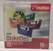 NOS 10 Pack  Imation Neon  1.44 MB IBM Formatted 2HD Floppy Disks SEALED