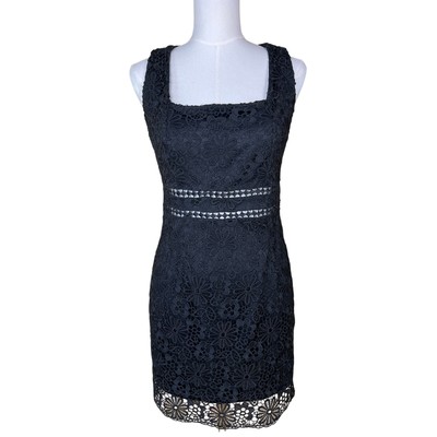 She + Sky Dress Black Floral Lace Overlay Sleeveless Cutout Party Size M NEW 