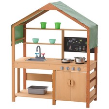 Mud Kitchen for Kids, Wooden Toy Play Kitchen Set with Accessories, Outdoor Todd