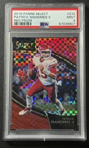 PATRICK MAHOMES II PSA 9 2018 PANINI SELECT #232 RED PRIZM FIELD LEVEL 45/49