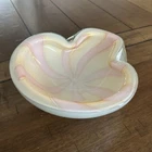 Vintage Murano Barbini Pink And Yellow Swirl Golden Flecks Bowl EUC!