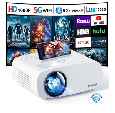 Pericat 5G WiFi Bluetooth Native 1080P Projector, PC, HDMI, 380 ANSI lumens New